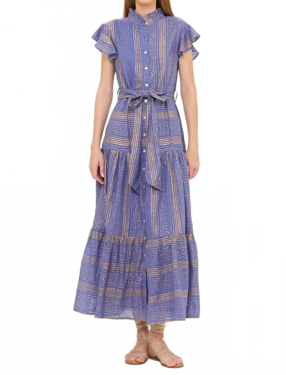 NEW OLIPHANT ruffle collar button maxi dress in helene blue